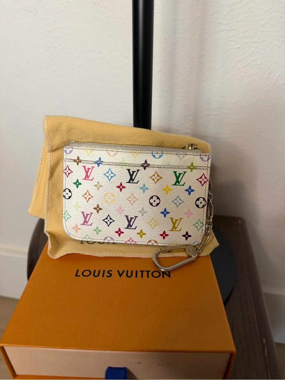 LV Takashi Murakami White Multicolore Key Pouch Coin Purse Vintage